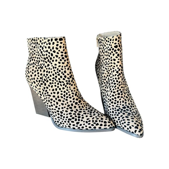 Spotted Animal Print Block Heel Ankle Boot. Size 8 1/2 Just Fab Beige and Black - Picture 2 of 6